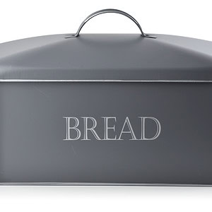 Elegancka metalowa pudełko na pieczywo z napisem "BREAD", idealne do kuchni i przechowywania świeżego chleba, nowoczesny design, praktyczne rozwiązanie, domowy zakątek.