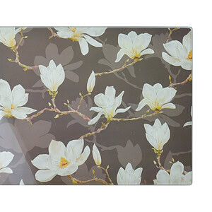Magnolia na szarym tle, dekoracja domu, kwiaty w aranżacji wnętrz, elegancki motyw roślinny, ozdoba do salonu, kuchni lub sypialni, wysoka jakość, elegancki design.