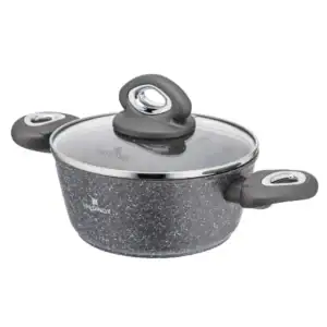 Wielofunkcyjny garnek z pokrywką i ergonomicznymi uchwytami, idealny do gotowania na co dzień, z trwałą powłoką ceramiczną, wyprodukowany przez Valdinox.